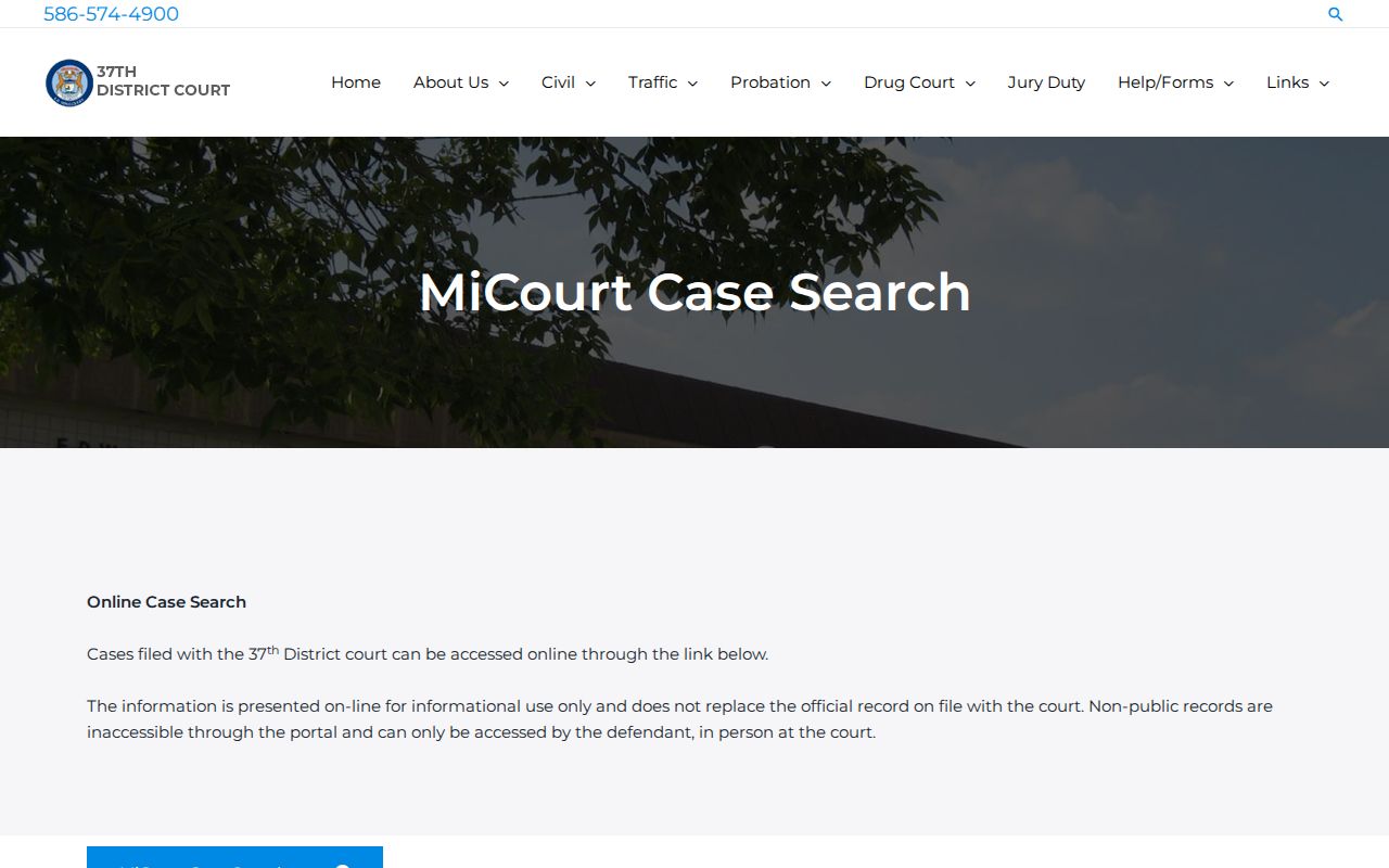 Macomb County case search instructions for MiCOURT case records