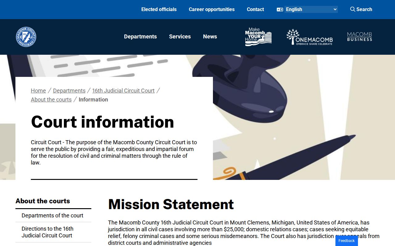 Macomb County court calendar courthouse information and public access