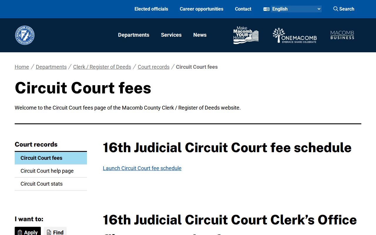 Macomb County court records Circuit copy and certification fees