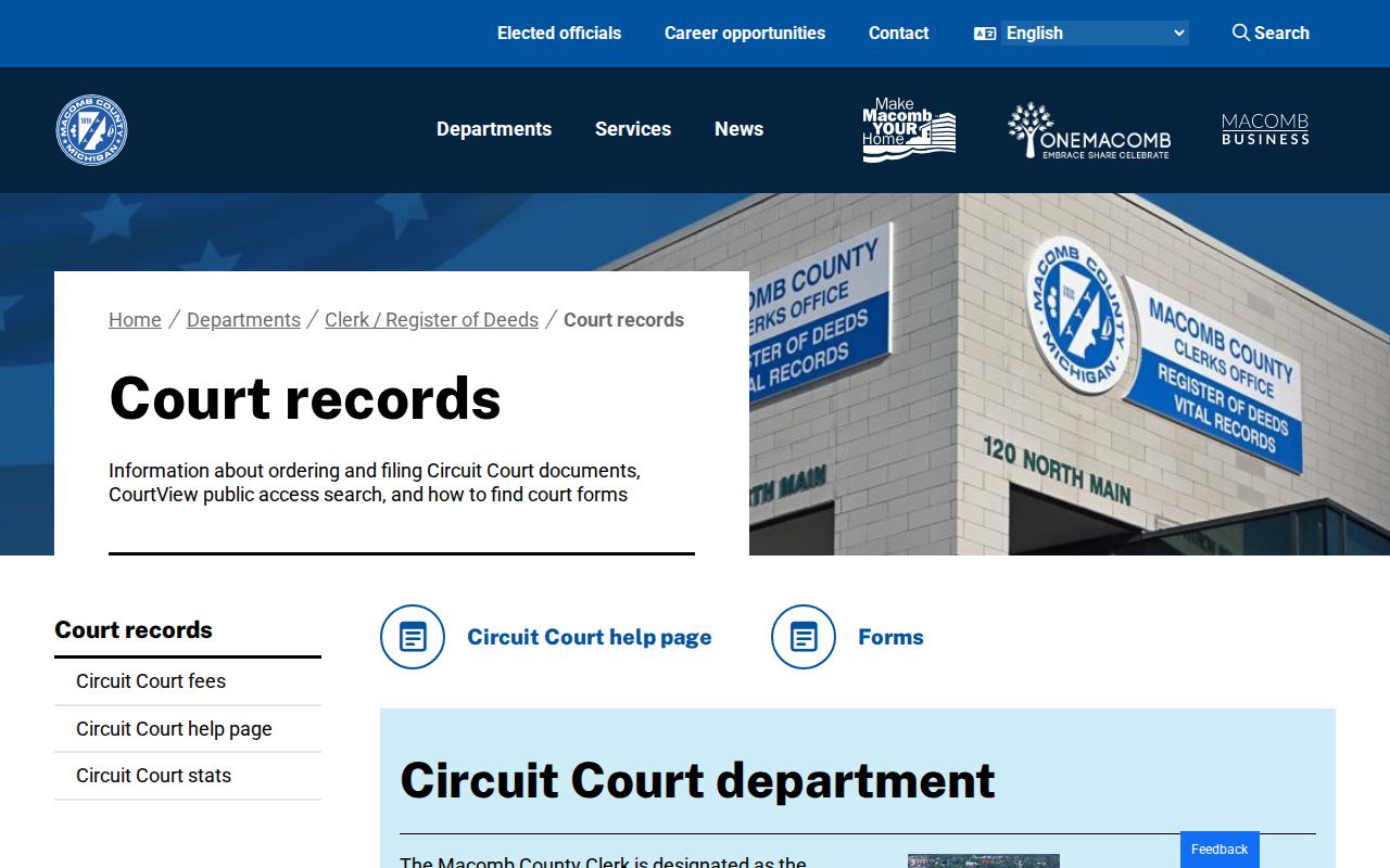 Macomb County court records Clerk Court Section access information