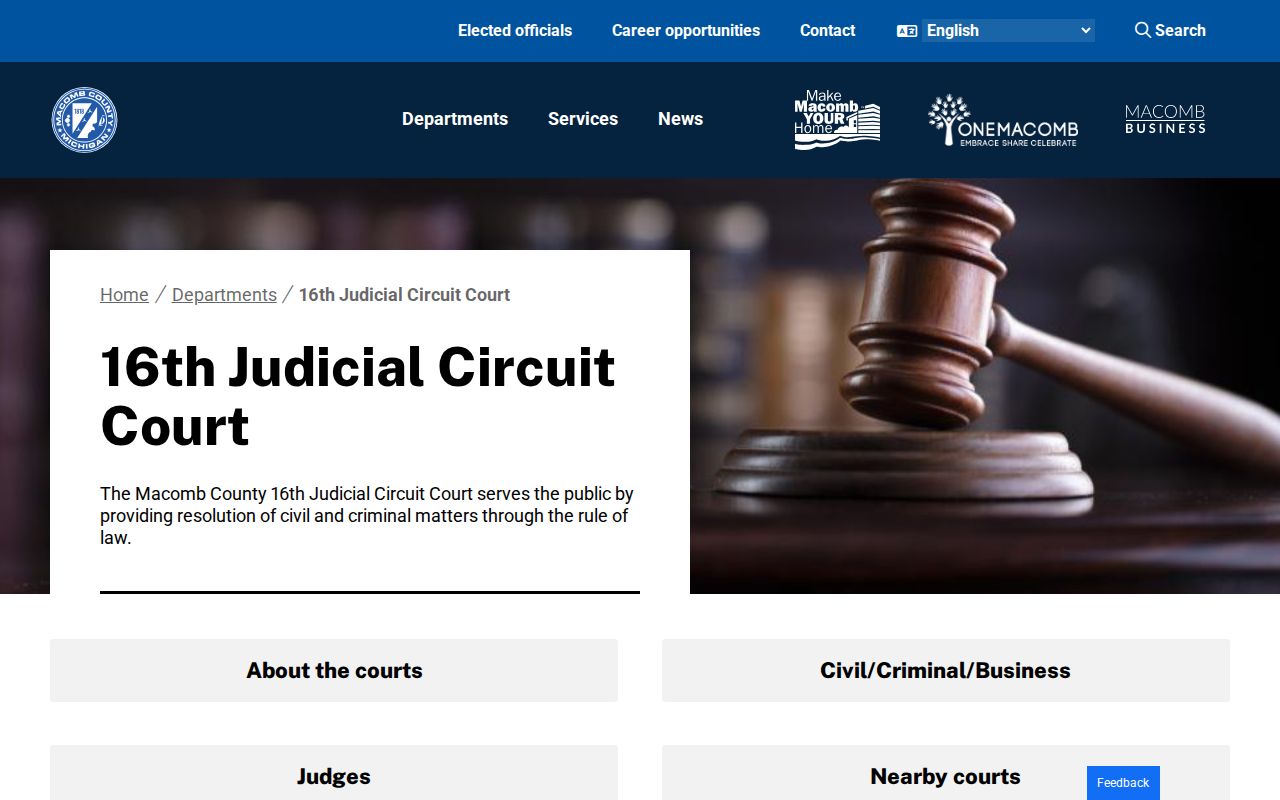 Macomb County 16th Judicial Circuit Court docket records courthouse