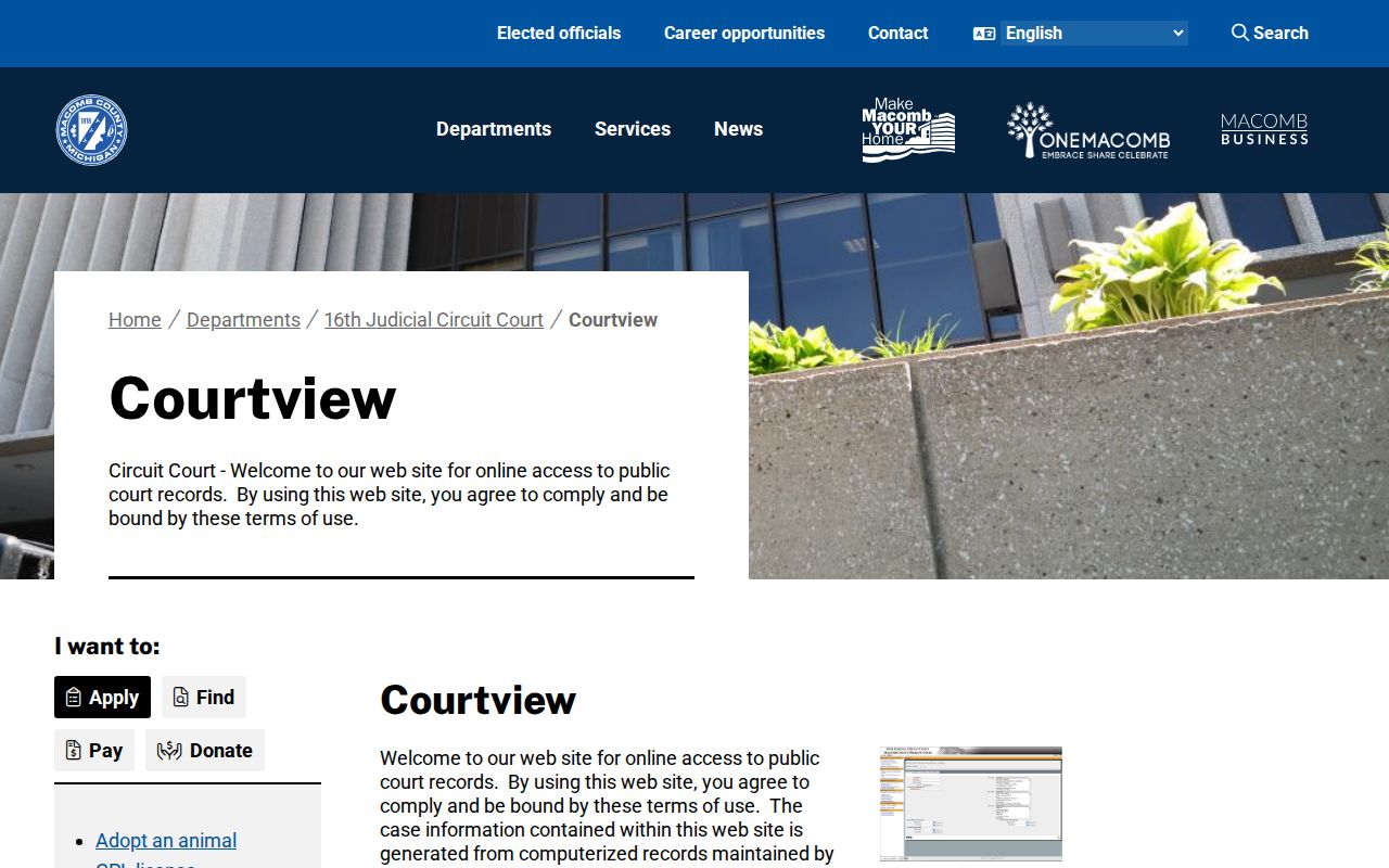 Macomb County CourtView court docket record disclaimer