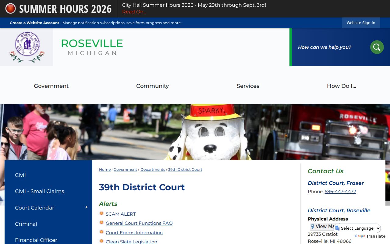 Macomb County Roseville court docket at 39th District Court